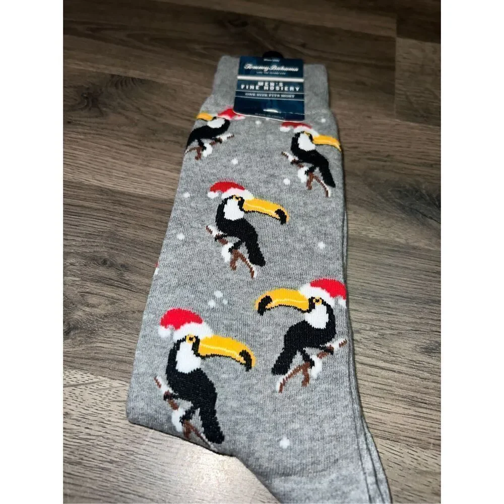 Tommy Bahama Men’s Fine Hosiery Grey Toucans Christmas Socks NEW 1 Pair